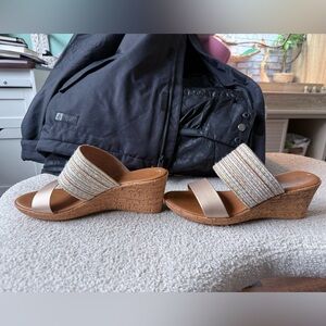 Gold & Tan Wedge Sandals